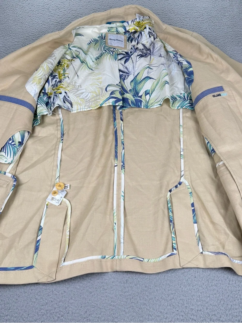 Tommy Bahama Mahalo Bay IslandZone Blazer Mens L Beige Linen Blend Unstructured